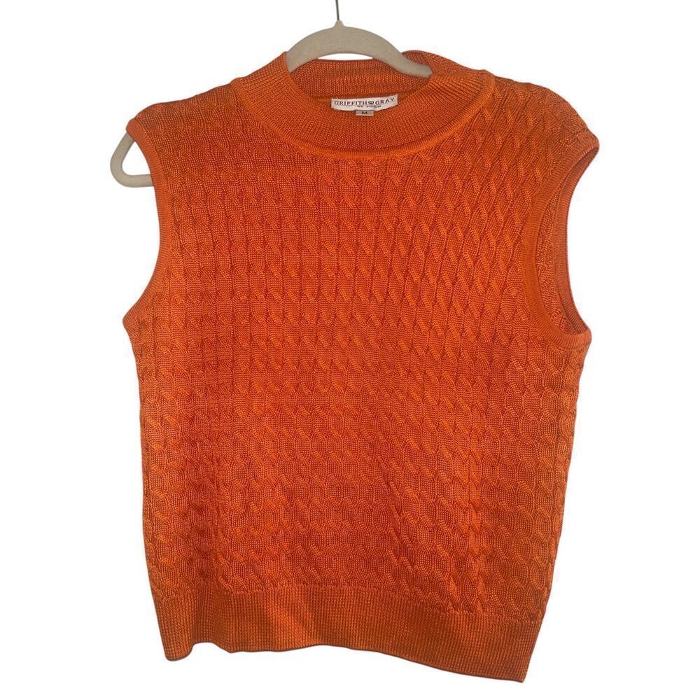 ✨Griffith Gray for St. John Cable Knot Sleeveless Crewneck Orange Sz M Sweater✨